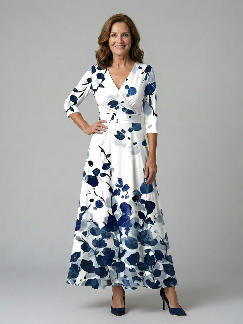 Women's Floral Wrap Maxi Dress with Tie-Waist Detail | Clara