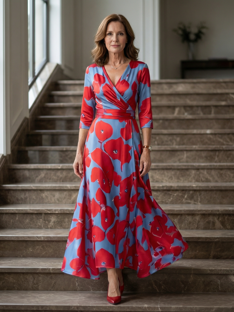 Women's Floral Wrap Maxi Dress with Tie-Waist Detail | Clara
