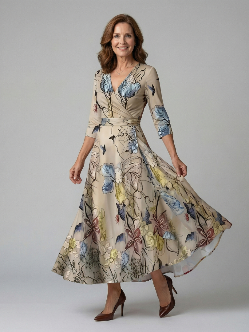Women's Floral Wrap Maxi Dress with Tie-Waist Detail | Clara