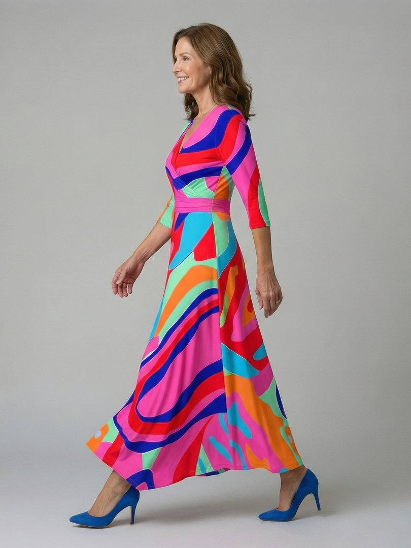 Women's Floral Wrap Maxi Dress with Tie-Waist Detail | Clara