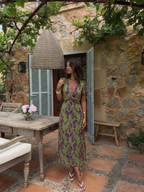 Women's Floral Wrap V-Neck Midi Dress with Puff Sleeves | Jasmine