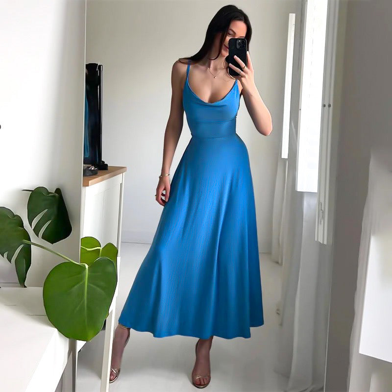 Women's Flowy Cowl Neck Maxi Dress with Spaghetti Straps | Tara