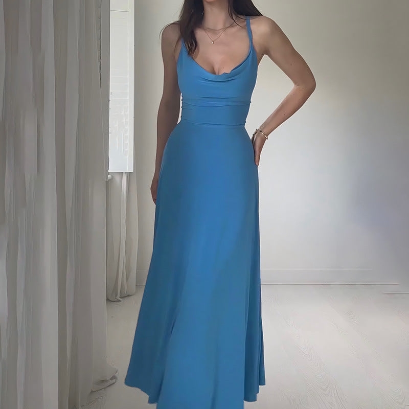 Women's Flowy Cowl Neck Maxi Dress with Spaghetti Straps | Tara