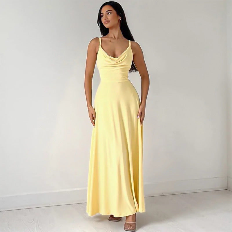 Women's Flowy Cowl Neck Maxi Dress with Spaghetti Straps | Tara