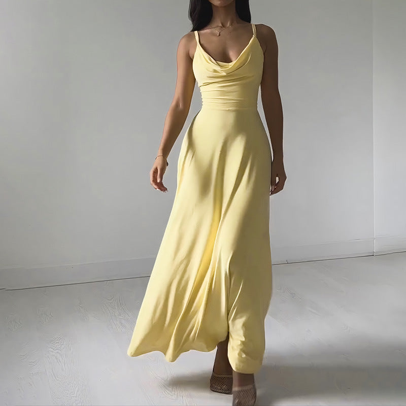 Women's Flowy Cowl Neck Maxi Dress with Spaghetti Straps | Tara