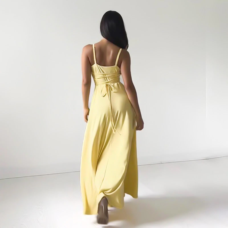 Women's Flowy Cowl Neck Maxi Dress with Spaghetti Straps | Tara