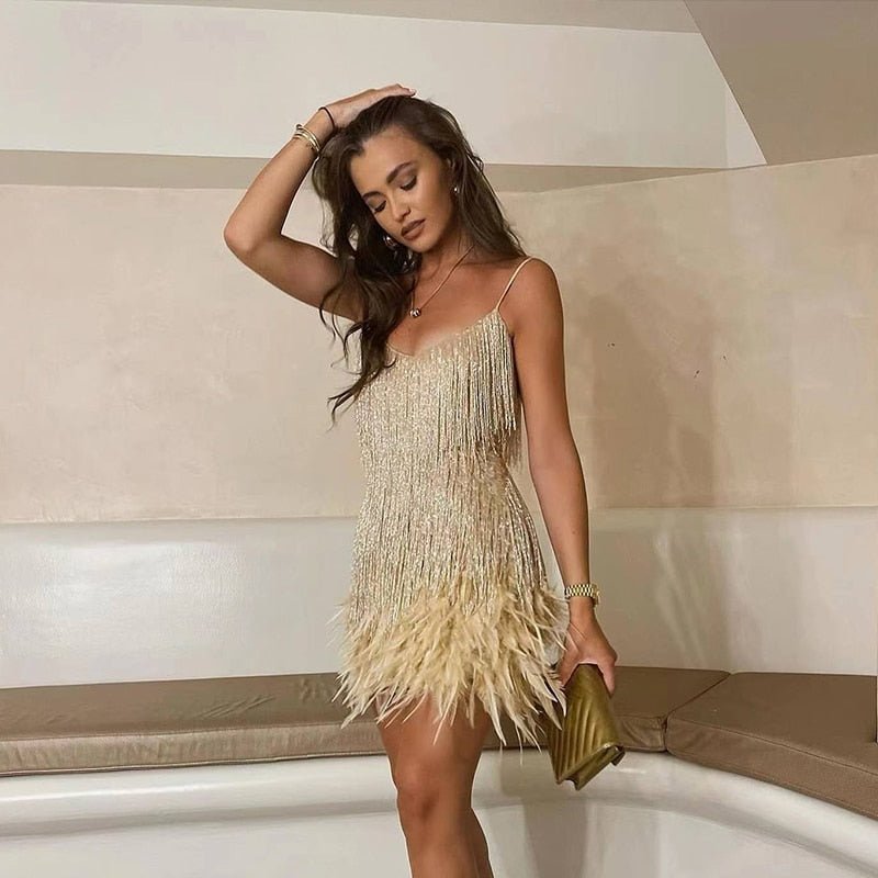 Women's Fringe Feather Mini Party Dress | Yara