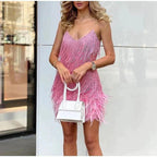 Women's Fringe Feather Mini Party Dress | Yara