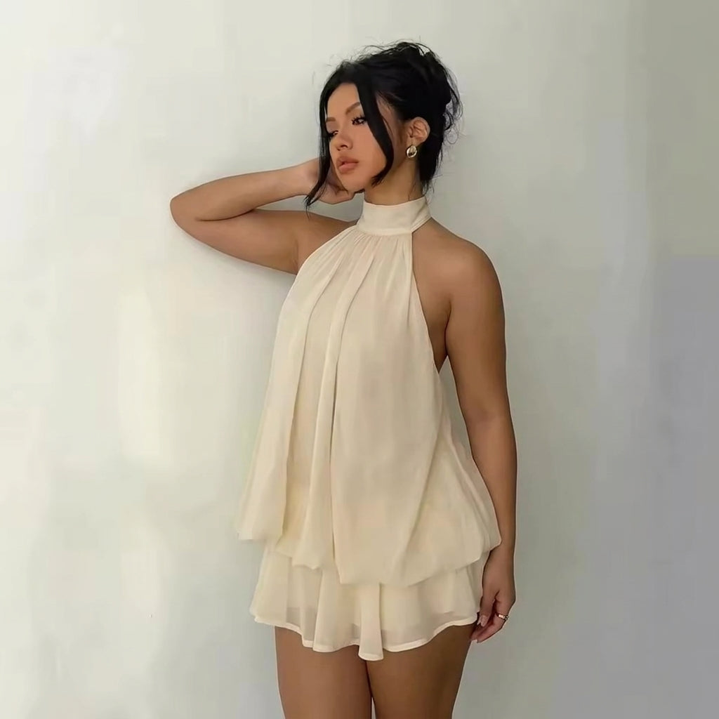 Women's Halter Backless Tiered Ruffle Mini Dress | Sage