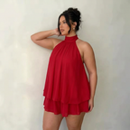 Women's Halter Backless Tiered Ruffle Mini Dress | Sage