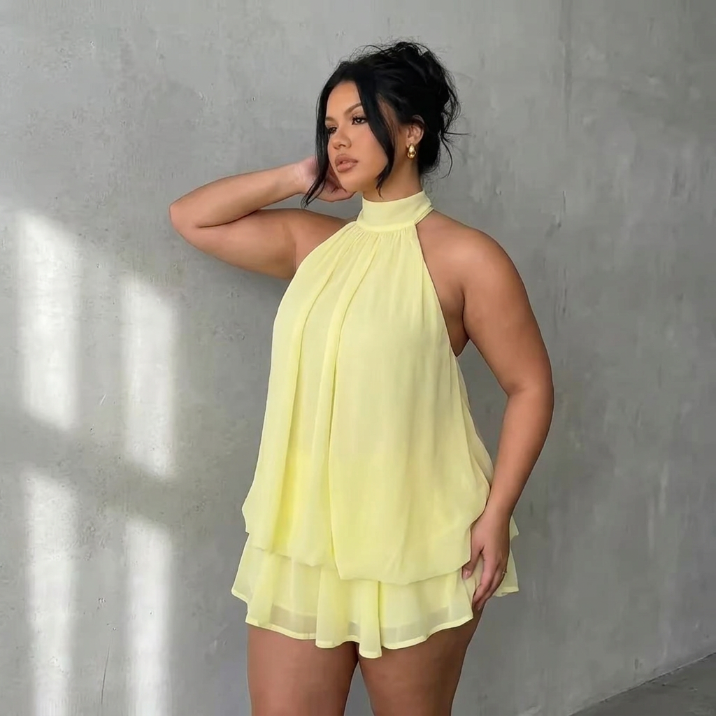 Women's Halter Backless Tiered Ruffle Mini Dress | Sage
