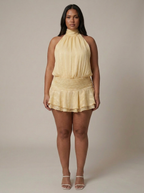 Women's Halter Chiffon Mini Dress with Ruffle Hem | Layla