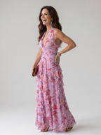 Women's Halter Neck Floral Maxi Dress with Ruffle Skirt | Elena