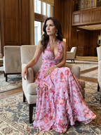 Women's Halter Neck Floral Maxi Dress with Ruffle Skirt | Elena