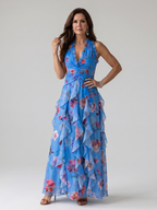Women's Halter Neck Floral Maxi Dress with Ruffle Skirt | Elena