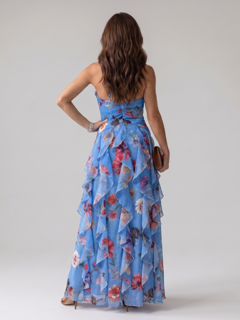 Women's Halter Neck Floral Maxi Dress with Ruffle Skirt | Elena