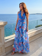 Women's Halter Neck Floral Maxi Dress with Ruffle Skirt | Elena