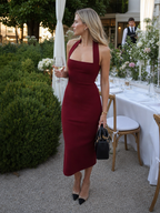 Women's Halter Neck Midi Dress - Fitted Square Neckline | Rowena