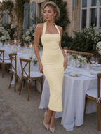 Women's Halter Neck Midi Dress - Fitted Square Neckline | Rowena