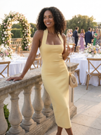 Women's Halter Neck Midi Dress - Fitted Square Neckline | Rowena