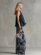 Women's Halter Neck Ruffle Top & Wide Leg Trousers Set | Sienna