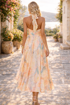 Women's Halter Neck Watercolor Floral Maxi Dress | Anya