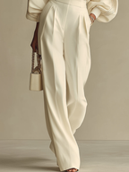 Women's Ivory Knit Puff Sleeve Top & Wide Leg Trouser Set | Aurora