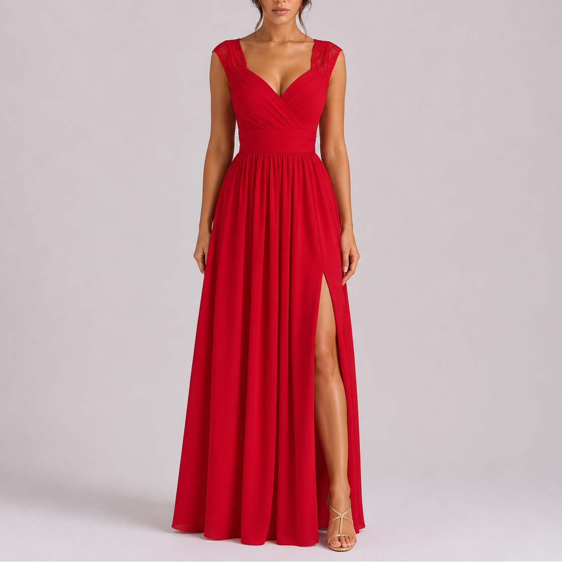 Women's Lace Cap Sleeve Wrap Maxi Dress with Side Slit | Juniper