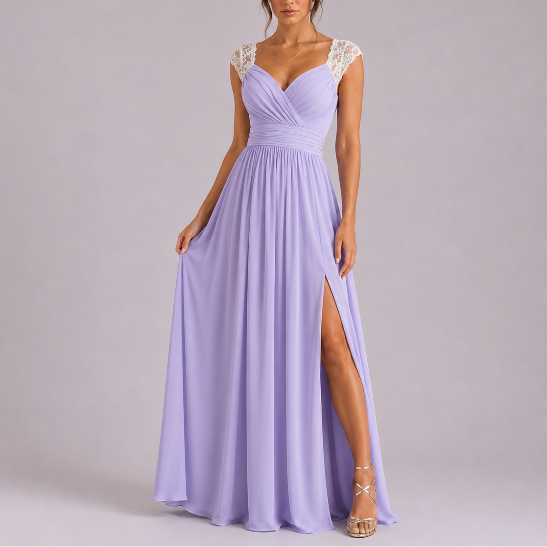 Women's Lace Cap Sleeve Wrap Maxi Dress with Side Slit | Juniper