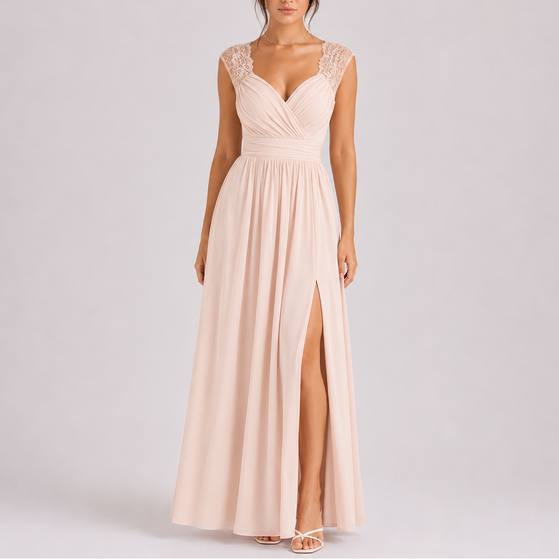 Women's Lace Cap Sleeve Wrap Maxi Dress with Side Slit | Juniper