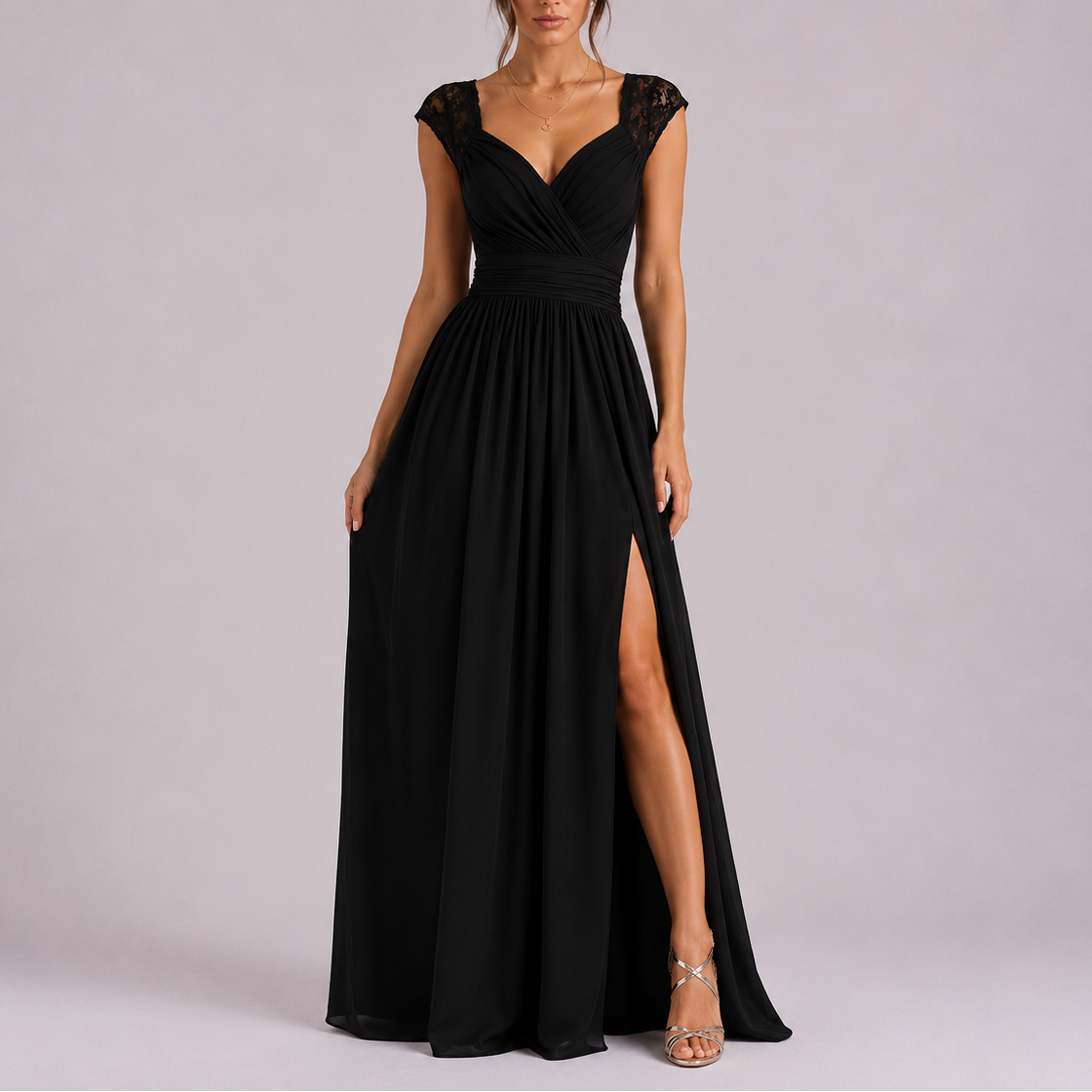 Women's Lace Cap Sleeve Wrap Maxi Dress with Side Slit | Juniper
