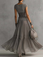 Women's Lace Trim Cropped Top & Pleated Maxi Skirt Set | Vivian