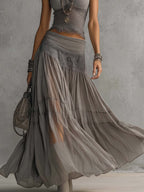 Women's Lace Trim Cropped Top & Pleated Maxi Skirt Set | Vivian