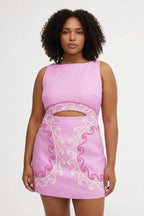 Women's Linen Blend Embroidered Cut-Out Mini Dress | Charlotte