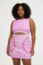 Women's Linen Blend Embroidered Cut-Out Mini Dress | Charlotte