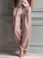Women's Linen-Style Waistcoat & Wide Leg Trousers Set | Layla