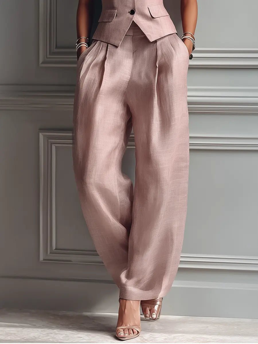 Women's Linen-Style Waistcoat & Wide Leg Trousers Set | Layla