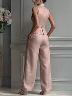 Women's Linen-Style Waistcoat & Wide Leg Trousers Set | Layla