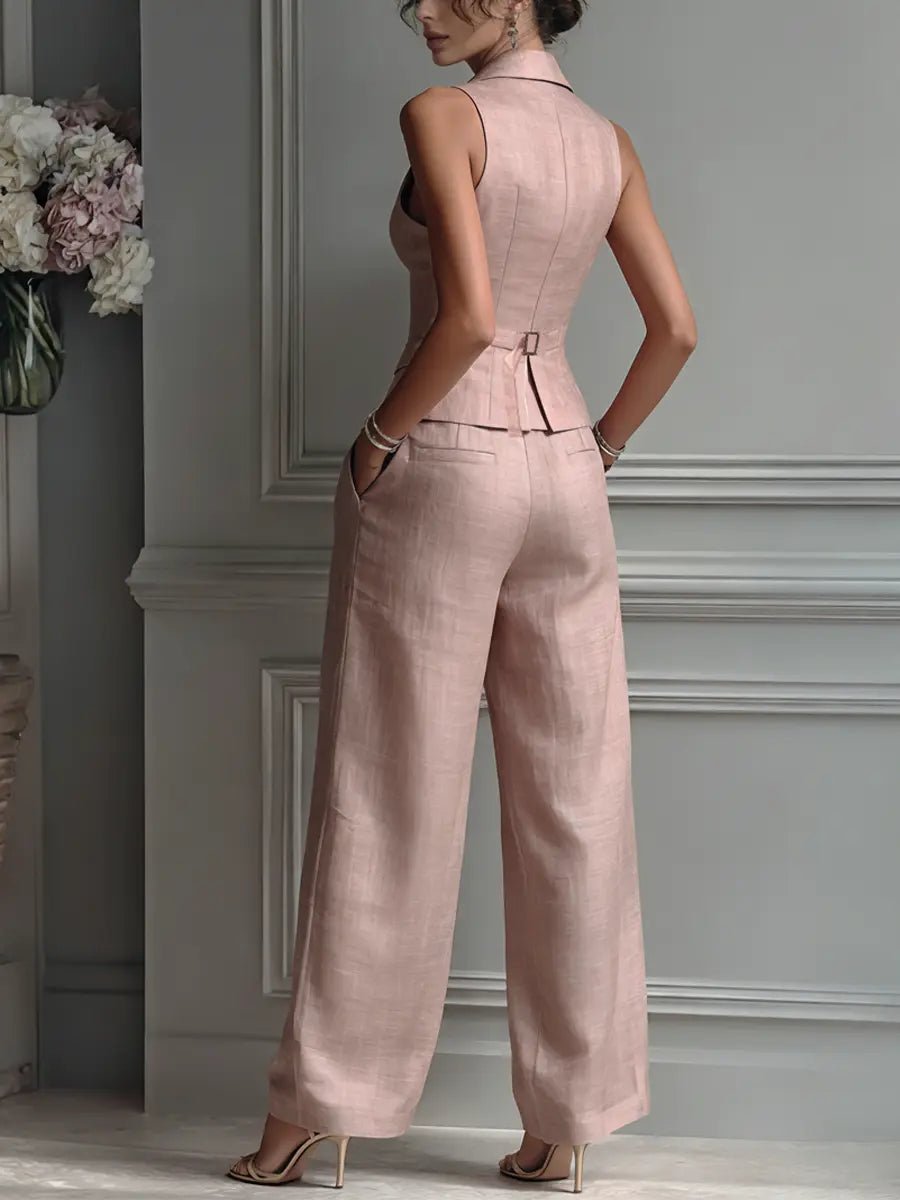 Women's Linen-Style Waistcoat & Wide Leg Trousers Set | Layla