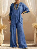 Women's Linen Two-Piece Set - Oversized Tunic & Wide Leg Pants | Victoria