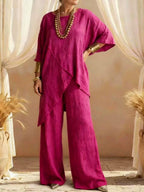 Women's Linen Two-Piece Set - Oversized Tunic & Wide Leg Pants | Victoria