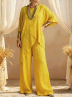 Women's Linen Two-Piece Set - Oversized Tunic & Wide Leg Pants | Victoria