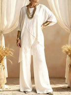 Women's Linen Two-Piece Set - Oversized Tunic & Wide Leg Pants | Victoria
