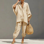 Women's Linen Two-Piece Set, Batwing Top & Tapered Trousers | Brooklyn