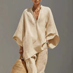 Women's Linen Two-Piece Set, Batwing Top & Tapered Trousers | Brooklyn