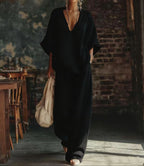 Women's Linen Two Piece Set V-Neck Top Wide Leg Pants | Alice