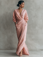 Women's Linen Wrap Maxi Dress with Draped V-Neckline | Ursula