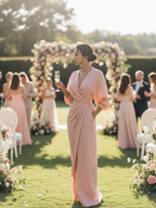 Women's Linen Wrap Maxi Dress with Draped V-Neckline | Ursula