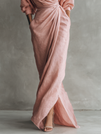 Women's Linen Wrap Maxi Dress with Draped V-Neckline | Ursula