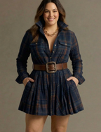 Women's Long Sleeve Plaid Mini Shirt Dress | Charlotte